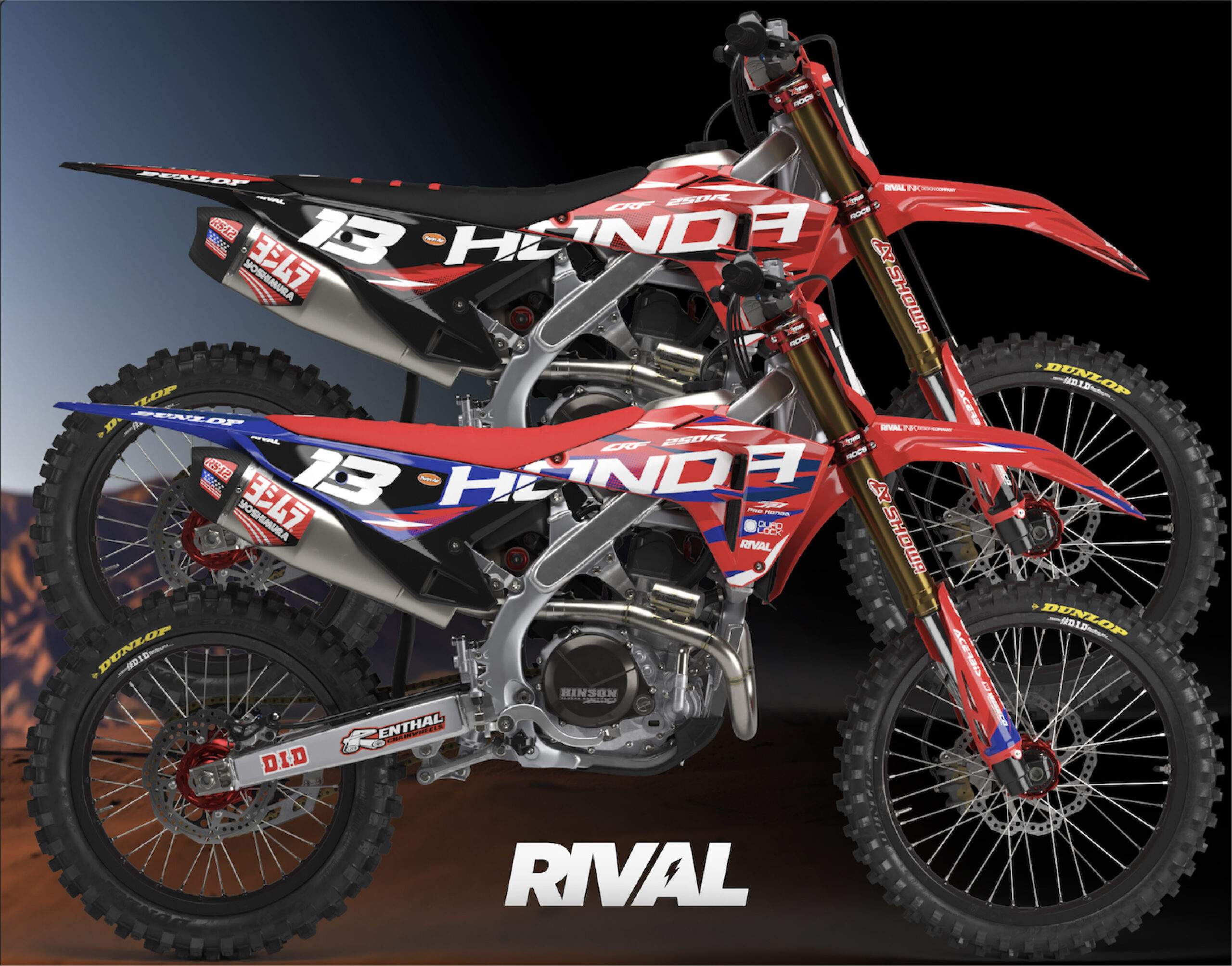 PSD] RIVAL INK HONDA PUNCH Graphics Kit (Black + Blue) - MX Bikes Shop